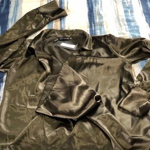 Prettylittlething Khaki Cowl Shirt Size 4